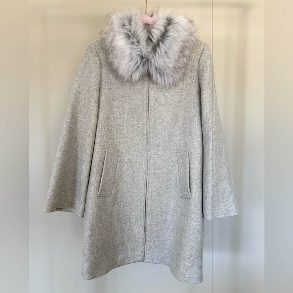 Zara Manteco Gray Wool Blend Coat with Faux Fur